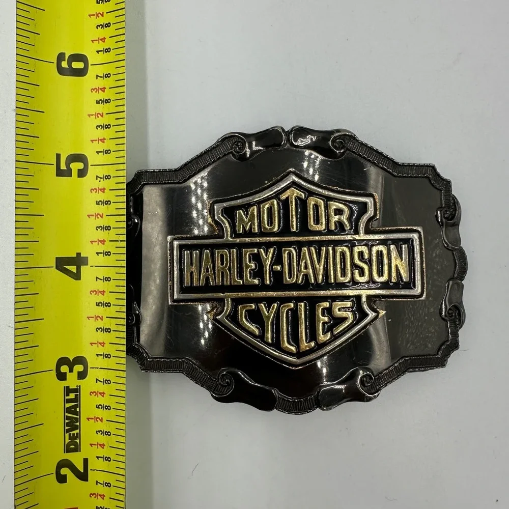 Vintage Harley-Davidson Belt Buckle OS Black Gold Bar Shield Logo Biker western
